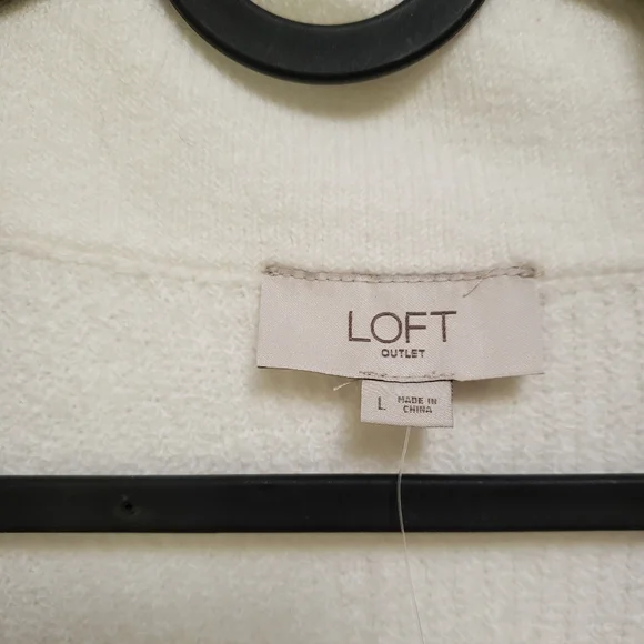 LOFT Cream Brown Southwestern Ribbed Pull Over 1/2 Zip Sweater - Picture 3 of 5